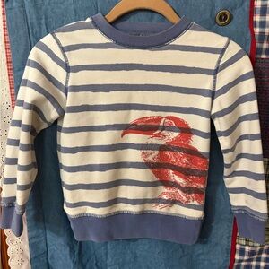 Mini Boden Blue and White Striped Sweatshirt with Red Bird